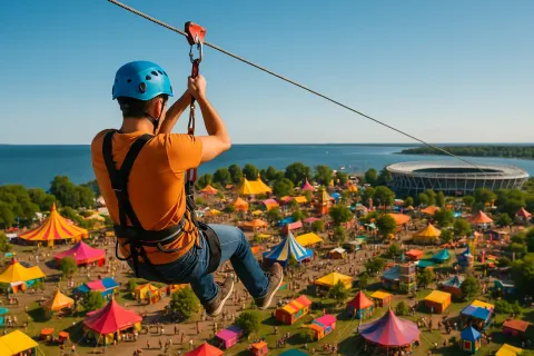 Person Wearing a Helmet and Harness