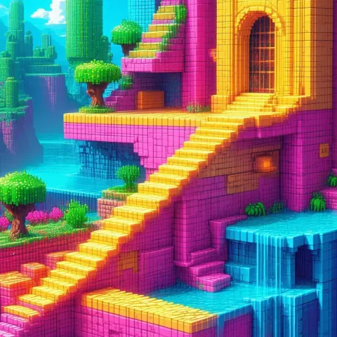 Blocky Pixel Displacement Map in Retro Color