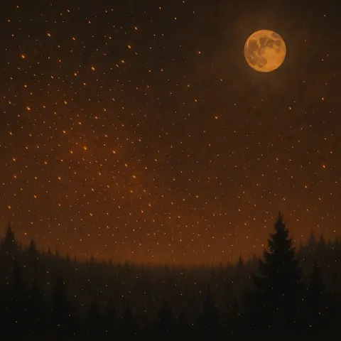 Countless Individual Embers from a Distant Wildfire Drift Like Fireflies