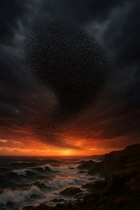 Vast Flock of Countless Birds Wheels and Turns Like