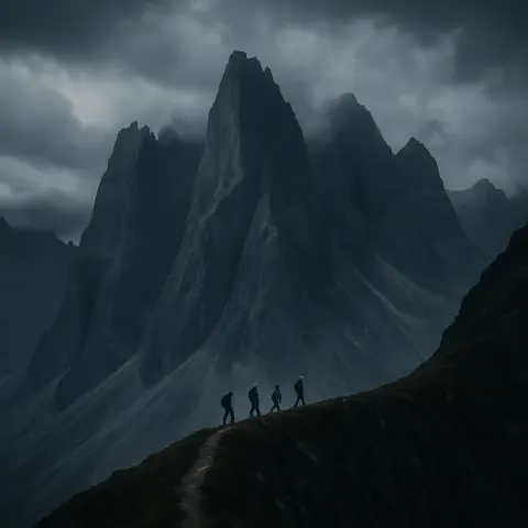 Small Group of Distant Hikers Makes their Way Along