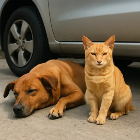Cat Is Positioned Next to a Car