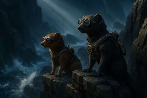 Two Diverse Steampunk Mongooses Perch