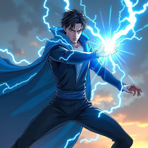 Tesla Sorcerer Casting Lightning in Manga Fury