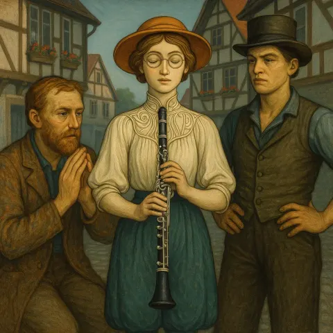 Petite Scientist in Art Nouveau-styled Culottes Serenely Holds