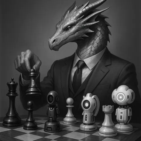 Polished Silver Dragon Wearing an Elegant Suit