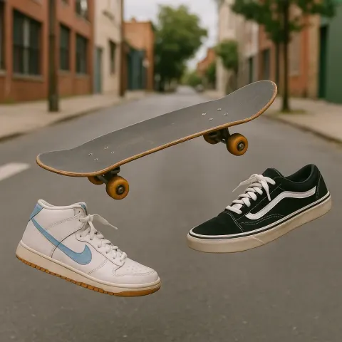 Skateboard Rotating in the Air over a Road