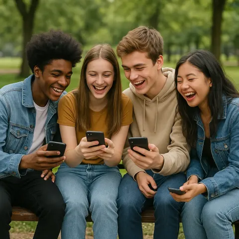 Bunch of Young People Are Gathered on a Bench