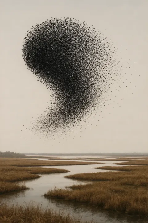 Vast Flock of Migratory Birds Wheels and Turns