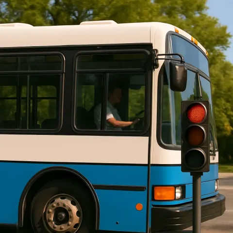 Picture Showing a Bus Passing by a Traffic Signal