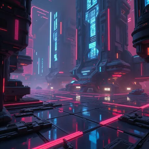 Neon Space Outpost With Futuristic Interfaces