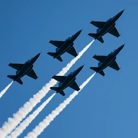 Group of Five Jets Flying in Formation
