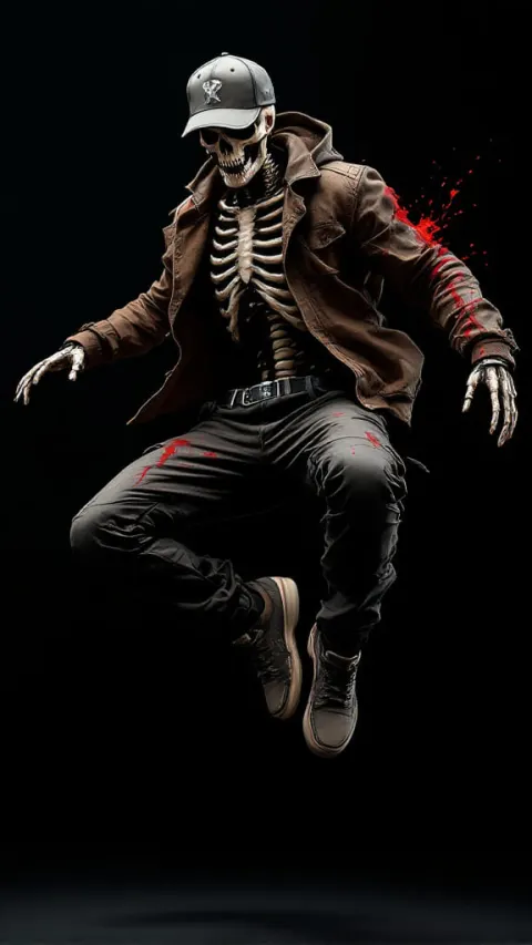 Dynamic Cyberpunk Skeleton Figure Artwork