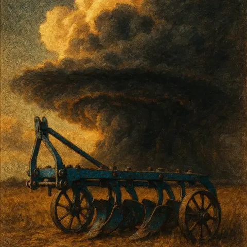Worn Blue Plow Faces Moody
