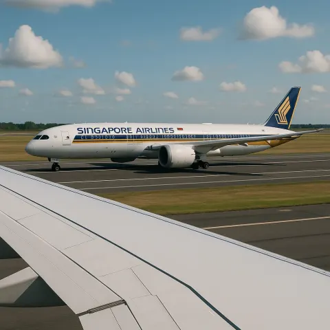 Singapore Airlines Plane Taxiing on a Runway