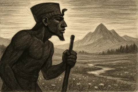 Charcoal Sketch Monochromatic Textured Explorer of Giant Proportion
