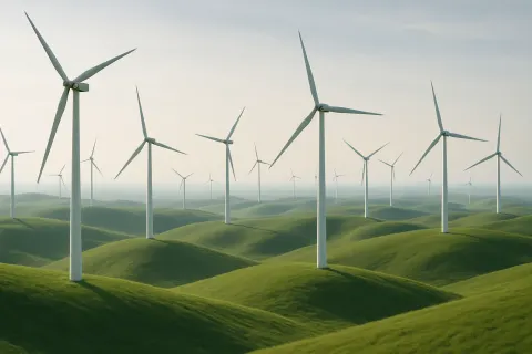 Numerous Towering Wind Turbines
