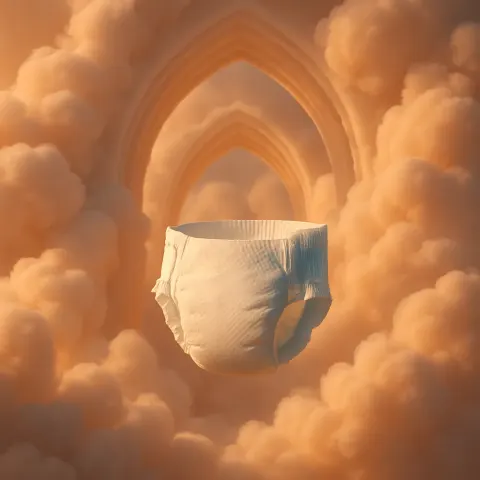 Lone Diaper Floats in Soft Pastel Clouds