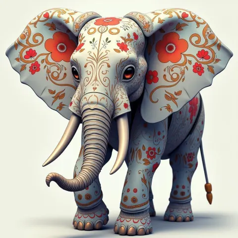 Robot Elephant Hybrid With Floral Patterns