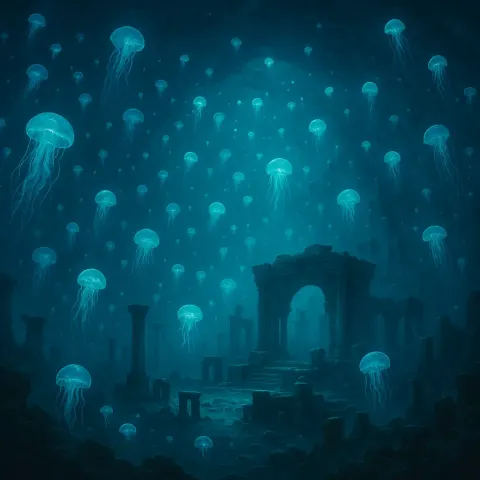 Innumerable Glowing Jellyfish Drift Through a Colossal