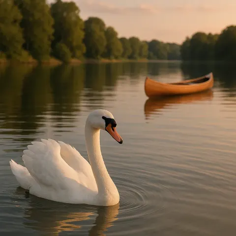 Graceful Swan Floating Peacefully on a Calm Lake