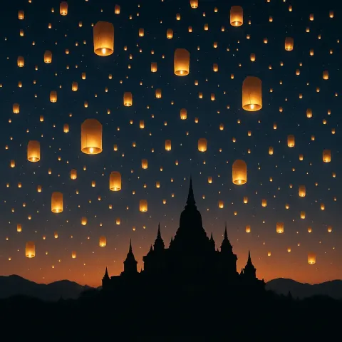 Thousands of Glowing Lanterns Ascend into the Twilight Sky