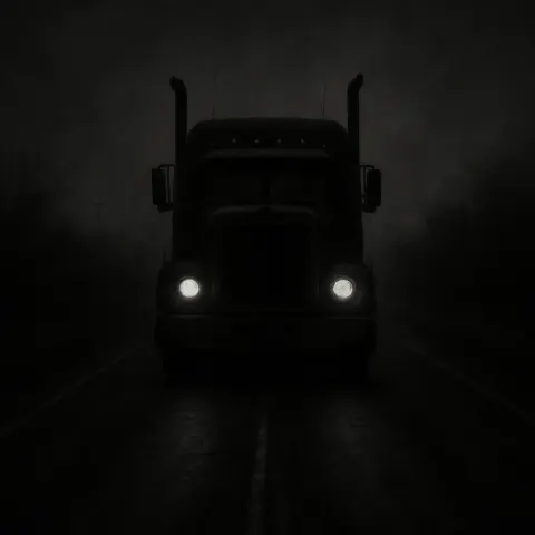 Shadowy Black-and-white Image of an Imposing Truck on an Empty