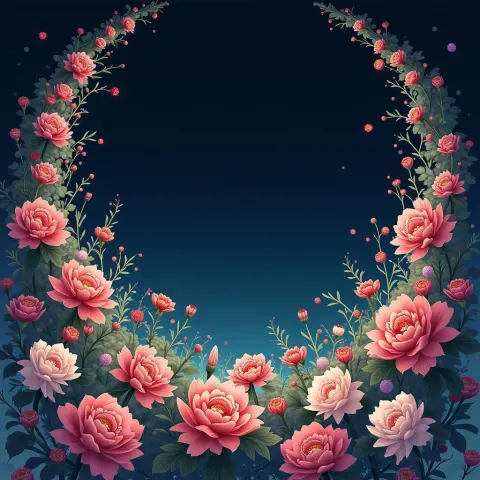 Dreamlike Anime Florals on Dark Background