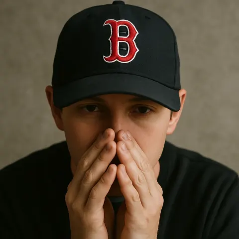 Person Wearing a Boston Red Sox Baseball Cap