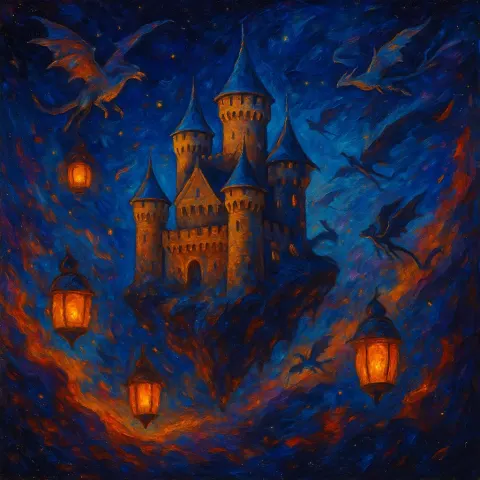 Energetic Oil Painting Depicting a Medieval Castle