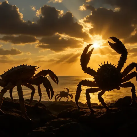 Several Varied King Crabs in Profile