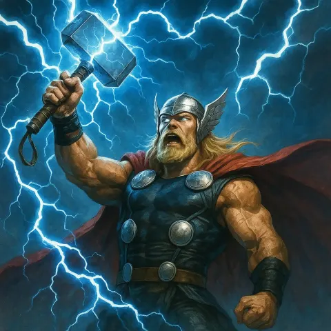 Thor Gripping His Legendary Hammer