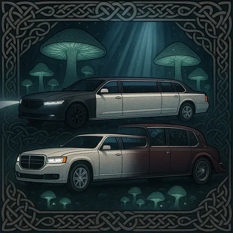 Three Distinct Limousines Are Artistically Rendered with Intricate Interlacing Patterns