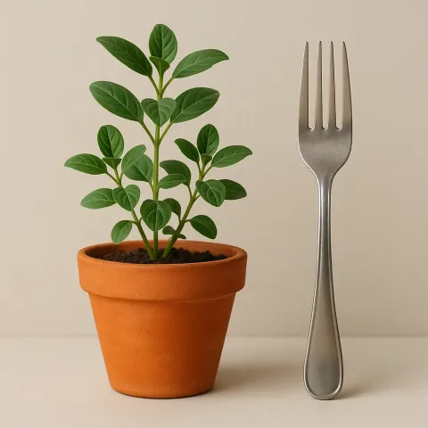 Silver Fork Alongside a Plant in a Terracotta Pot
