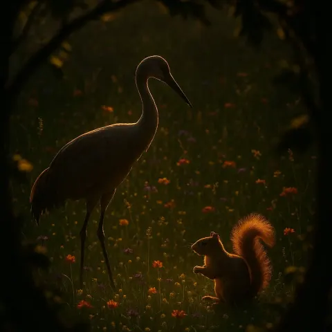 Crane and Fox Squirrel