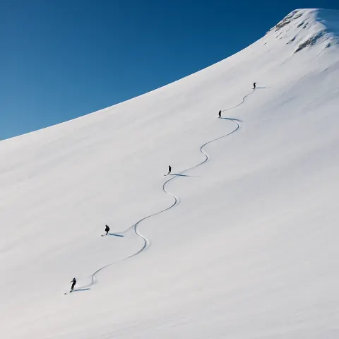 Few Distant Skiers Carve Faint Trails Down a Vast