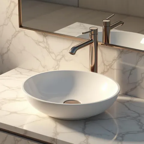 Sleek Ceramic Sink on Marble Countertop