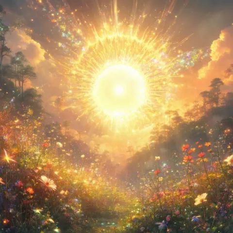 Radiant Magical Sun Over Dreamlike Flora