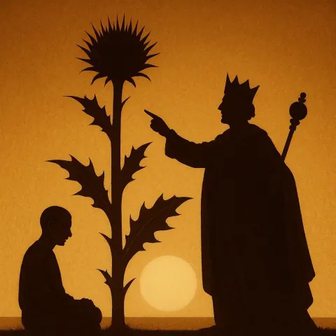 Silhouetted Statesperson Wielding a Scepter Gestures