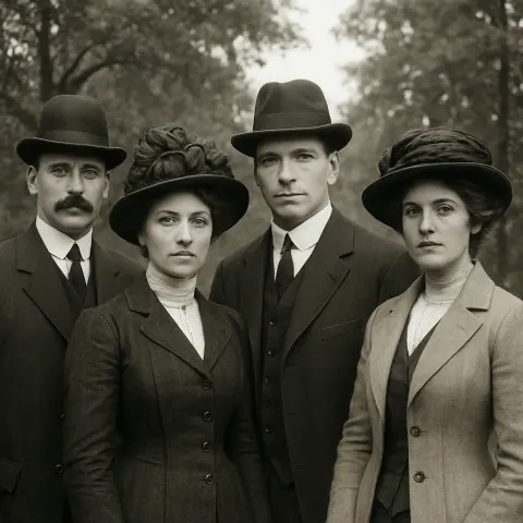 Group of People Dressed in Formal Early 20th-century Attire