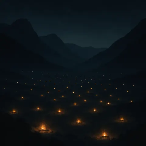 Myriad Distant Campfires Flicker Like Scattered Stars Across a Vast