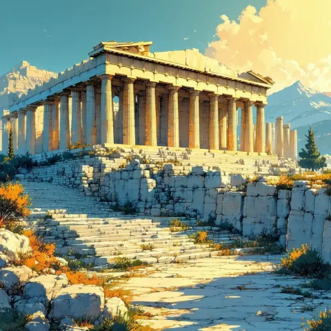 Golden Hour Parthenon With Ghibli Flair
