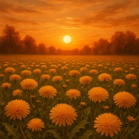 Field Filled with Golden Dandelions