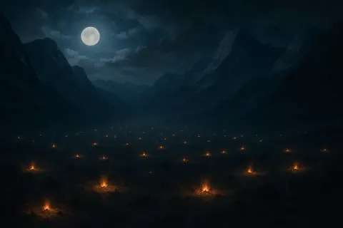 Many Distant Campfires Dot a Sprawling