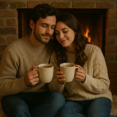 Two People Are Cozily Sitting Close on a Plush Rug