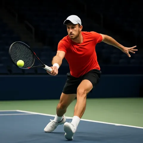 Tennis Player in Mid-action