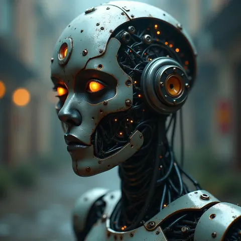 Steampunk Cyborg Portrait With Eerie Glow