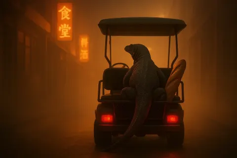 Golf Cart with a Komodo Dragon and French Loaf Vanishes