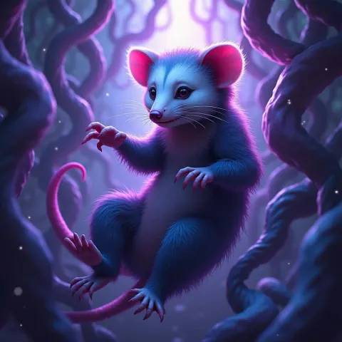 Surreal Cyberpunk Opossum in Purple Light