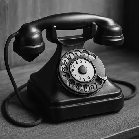 Monochrome Photograph Featuring a Classic Rotary Dial Phone